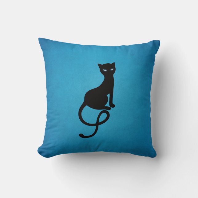 Gracious Evil Cat Silhouette - Black Kitty Blue Cushion (Front)