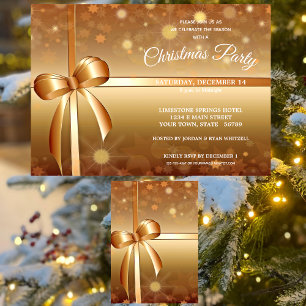Gracious Gold, White Gift Wrap Christmas Party Invitation