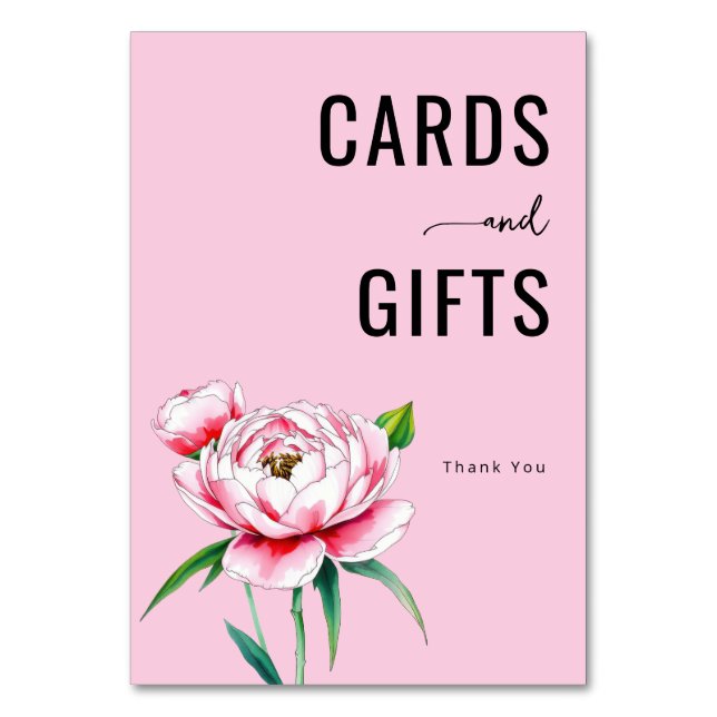 Gracious Pink Floral Illustration Table Number (Front)