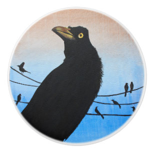 Grackle Austin Texas Bird Avian Wildlife Painting Ceramic Knob