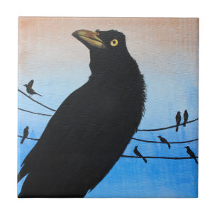 Grackle Austin Texas Bird Avian Wildlife Painting Tile