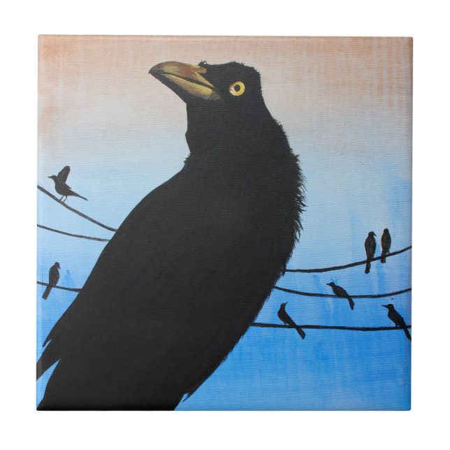 Grackle Austin Texas Bird Avian Wildlife Painting Tile (Front)