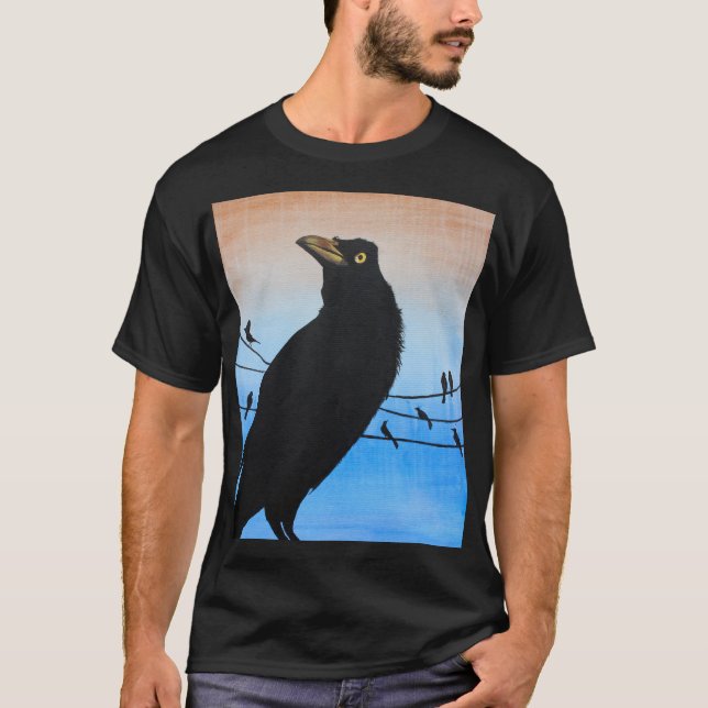 Grackle Austin Texas Bird Lover Wildlife Painting T-Shirt (Front)