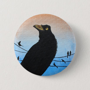 Grackle Austin Texas Bird Nature Wildlife Painting 6 Cm Round Badge