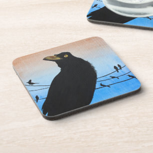 Grackle Austin Texas Bird Nature Wildlife Painting Coaster