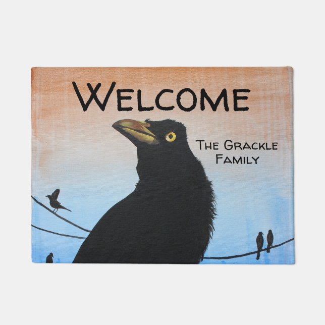 Grackle Austin Texas Bird Nature Wildlife Painting Doormat (Front)