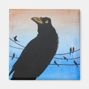 Grackle Austin Texas Bird Nature Wildlife Painting Magnet