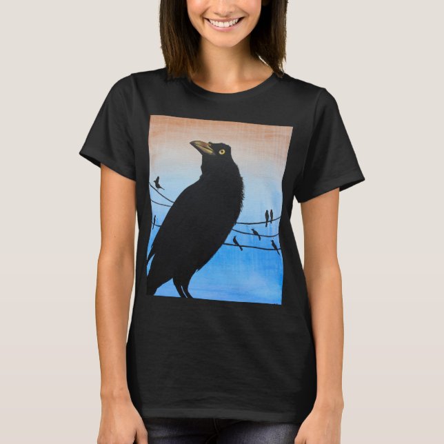 Grackle Austin Texas Bird Nature Wildlife Painting T-Shirt (Front)