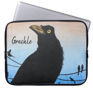 Grackle Austin Texas Black Bird Wildlife Custom Laptop Sleeve