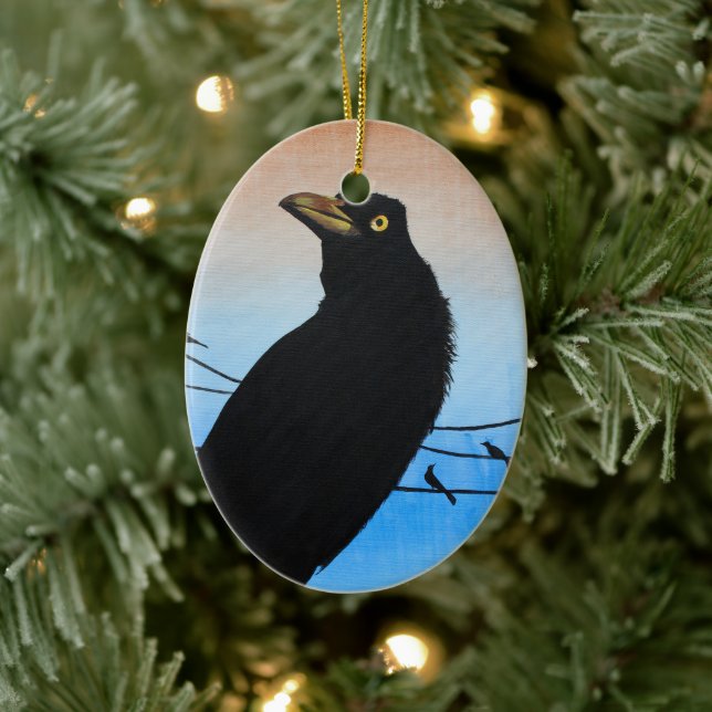 Grackle Austin Texas Black Bird Wildlife Painting Ceramic Tree Decoration (Tree)