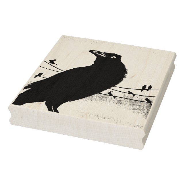 Grackle Austin Texas Black Bird Wildlife Painting Rubber Stamp (Stamp)