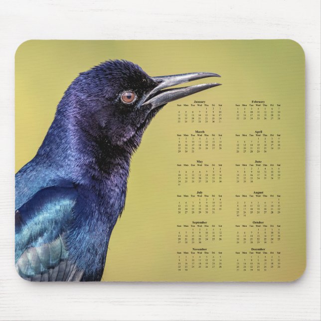 Grackle - Customizable full year 2026 calendar Mouse Mat (Front)