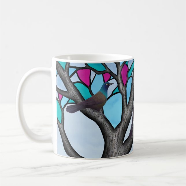 grackles in the stained glass tree coffee mug (Left)