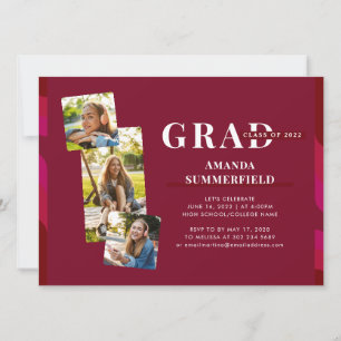 Grad 2022 Photo Collage Burgundy Graduation Party Invitation