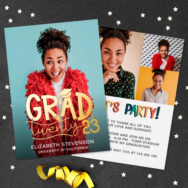 Grad 2023 bold graduation party 4 photo gold  (Creator Uploaded)