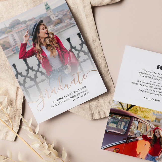 Grad 2023 Photo Graduation Gold Foil Announcement (Graduation 2024 Photo Rose Gold Script Announcement)