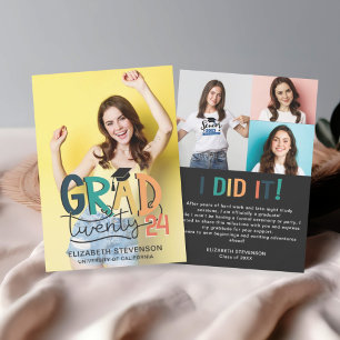 Grad 2023 retro colourful graduation party 4 photo invitation