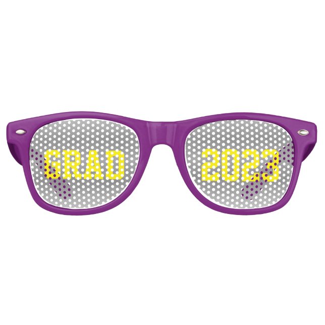 GRAD 2023 with Yellow Letters and Grey Back  Retro Sunglasses (Front)