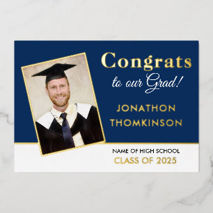 Grad 2024 Announcement Gold Foil Photo Navy White