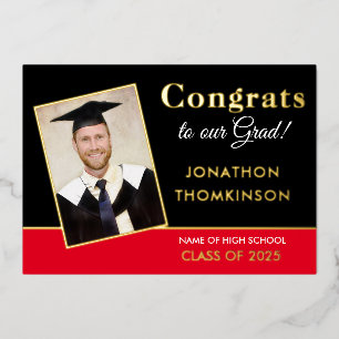 Grad 2024 Announcement Gold Foil Photo Red Black