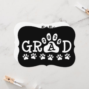 grad 2024 Black White Paw Prints Graduation Invitation