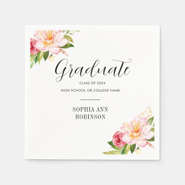 Grad 2024 Floral Graduation Party Napkin (Front)