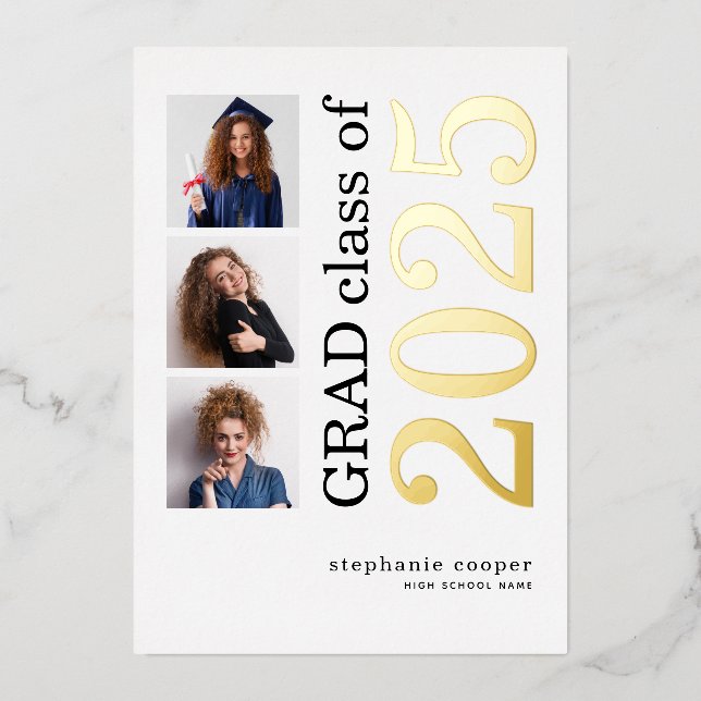 Grad 2025 3 Photos Real Gold Foil Announcement (Front)