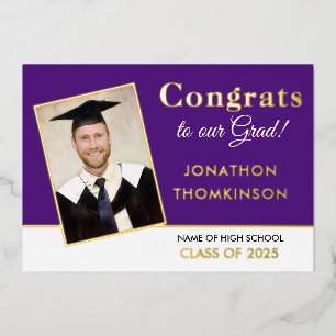 Grad 2025 Announcement Gold Foil Photo Purple