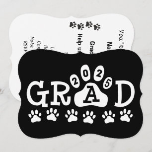 grad 2025 Black White Paw Prints Graduation Invitation