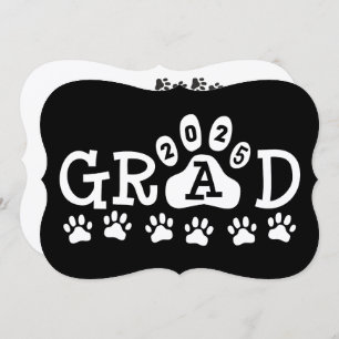 grad 2025 Black White Paw Prints Graduation Invitation