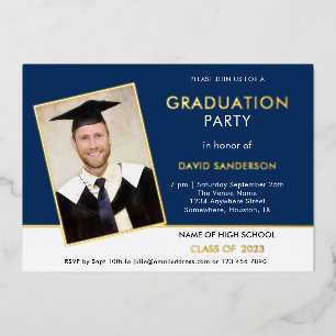Grad 2025 Graduation Party Photo Navy White Gold