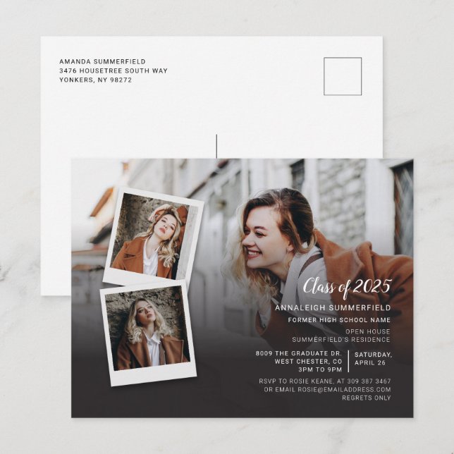 Grad 2025 Modern Minimalist Graduation Party Invitation Postcard (Front/Back)