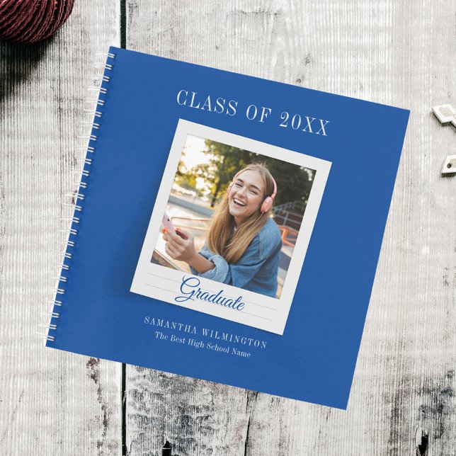 Grad 2025 Photo Blue Script Graduation Party Guest Notebook (Graduation Party Blue Photo Guestbook)