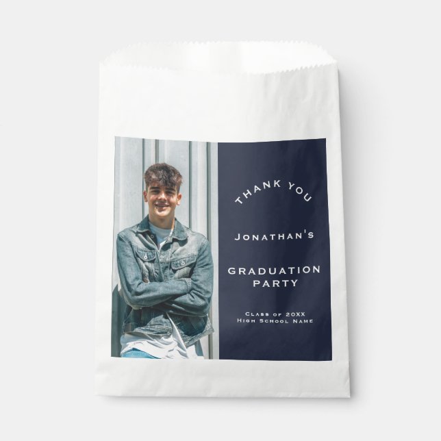 Grad 2025 Photo Graduation Party Navy Thank You Favour Bags (Front)