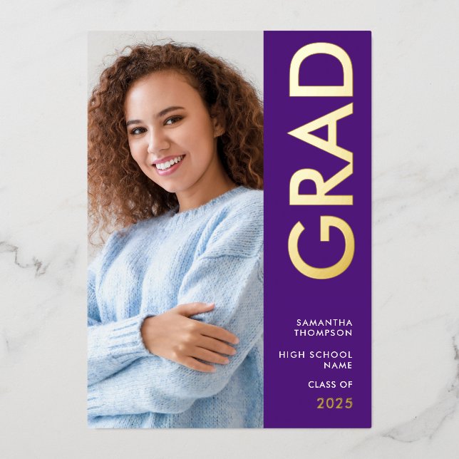Grad 2025 Photo Purple Gold Real Foil Announcement (Front)