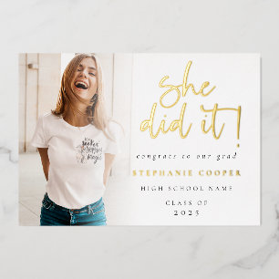Grad 2025 Photo She Did It Gold Foil Announcement