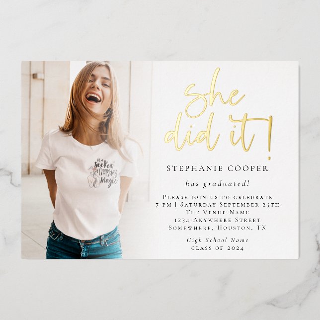 Grad 2025 Photo She Did It Graduation Gold (Front)