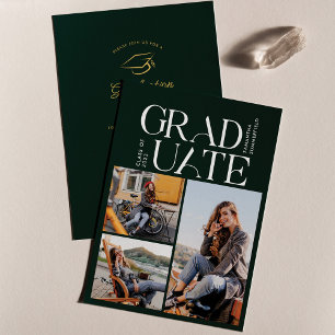 Grad 2026 Photo Collage Green Graduation Party Invitation