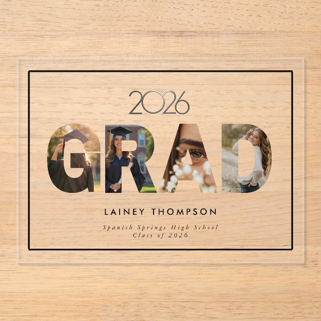 GRAD Acrylic Typography 4 Image Graduation  Invitations (Front)