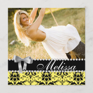 Grad Announcement Damask Yellow Photo Modern