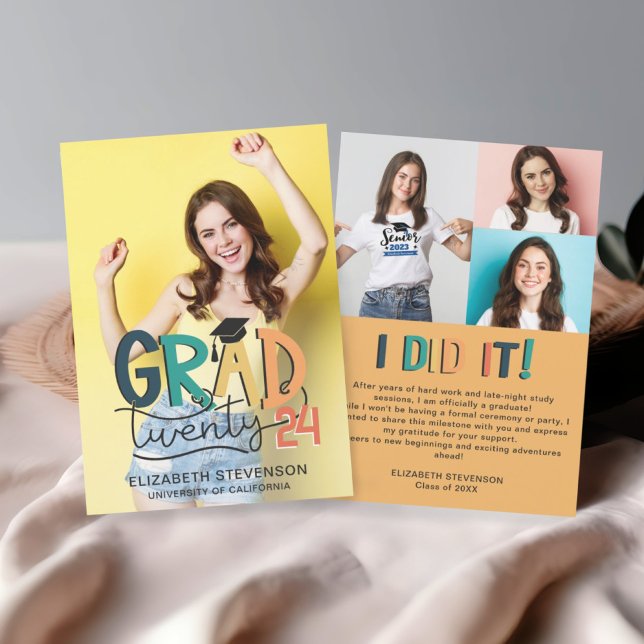 Grad any year retro graduation party 4 photo invitation (Creator Uploaded)