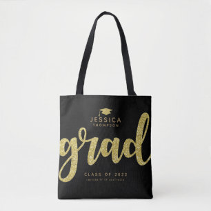 Grad Black & Faux Gold Glitter Simple Elegant Tote Bag