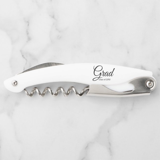 Grad black script class year elegant graduation corkscrew (Back)