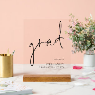 Grad Black Script Welcome To Graduation Party Acrylic Sign