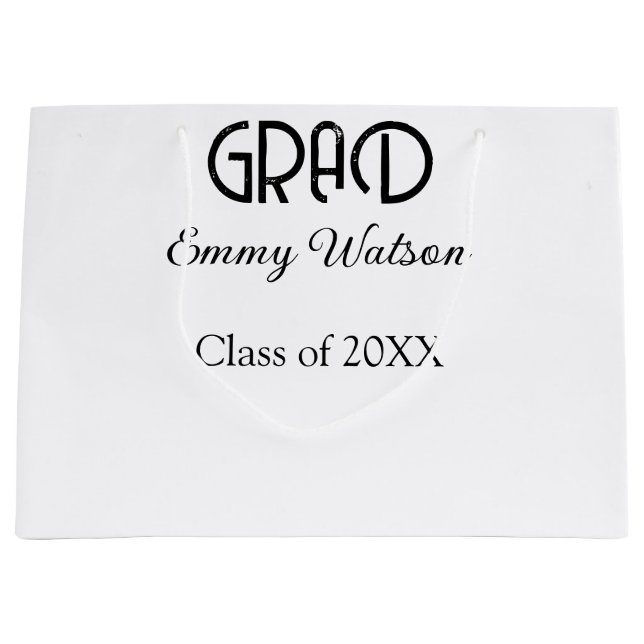 Grad bold letter graduation name class of 20XX sim Large Gift Bag (Front)