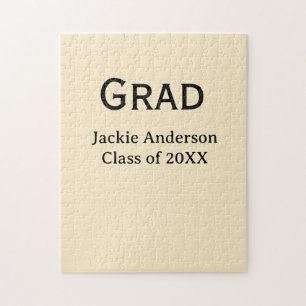 Grad bold letter name class of 20XX yellow pastel  Jigsaw Puzzle