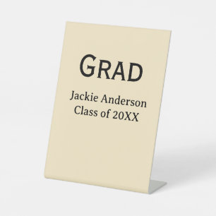 Grad bold letter name class of 20XX yellow pastel Pedestal Sign