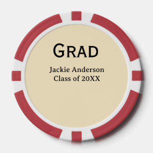 Grad bold letter name class of 20XX yellow pastel  Poker Chips