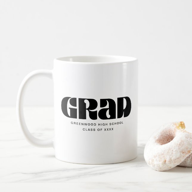 Grad Bold Retro Typography Modern Black Photo Coffee Mug (With Donut)