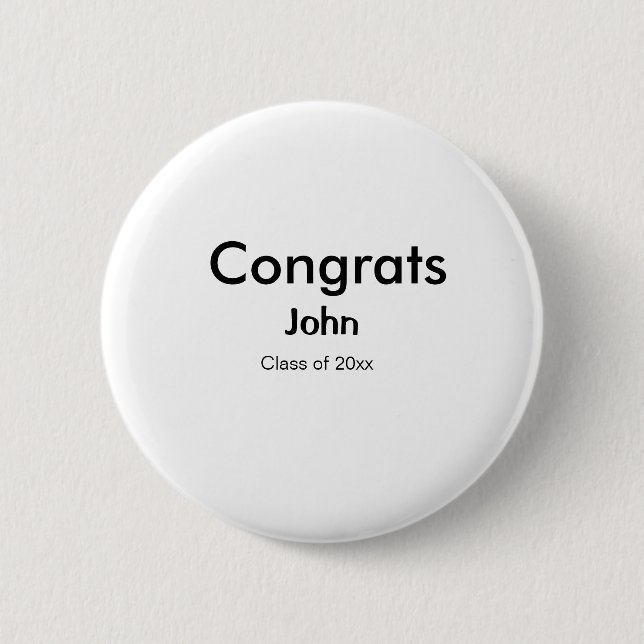 grad boy add name congrats date year text 6 cm round badge (Front)